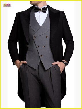 Men's Tailcoat Tuxedo Suit Set Slim Fit Formal Wedding Groom Elegant